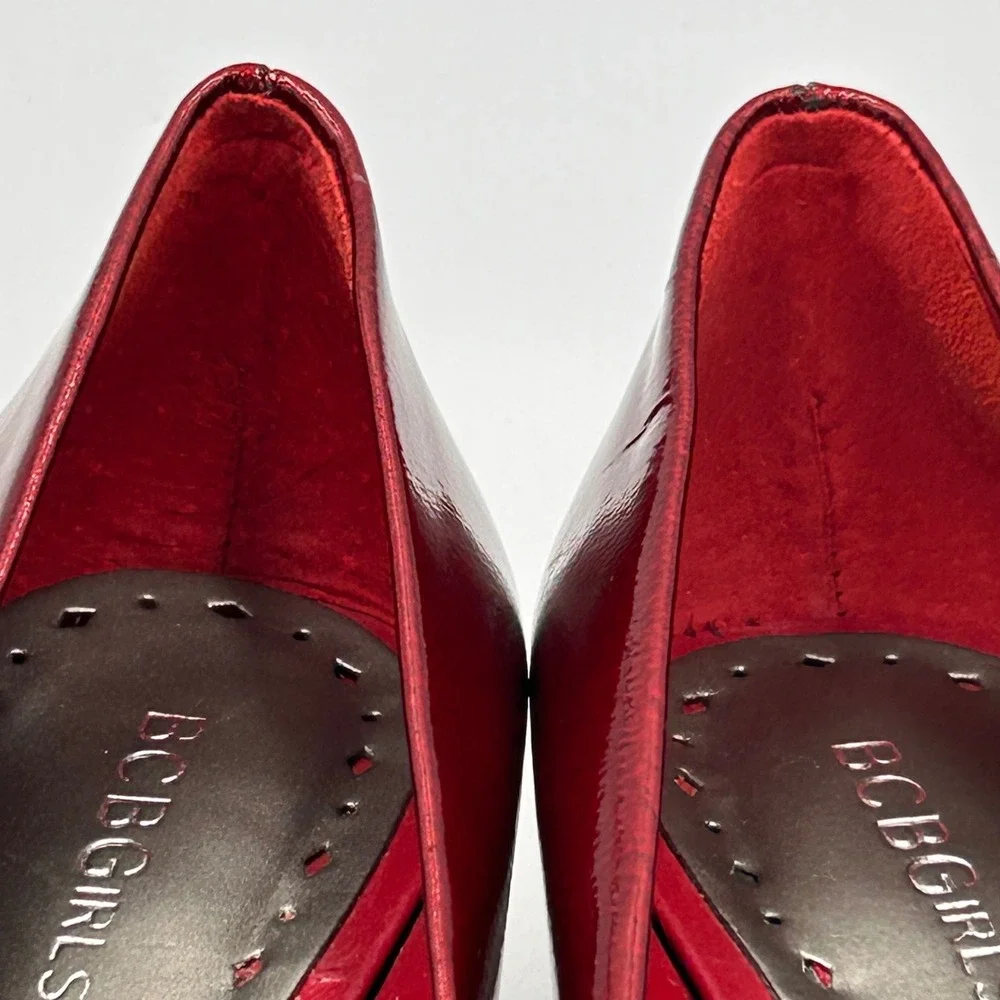 BCBGirls Patent Leather Peep Toe‎ Stiletto Heels Women's Size 8.5 Red